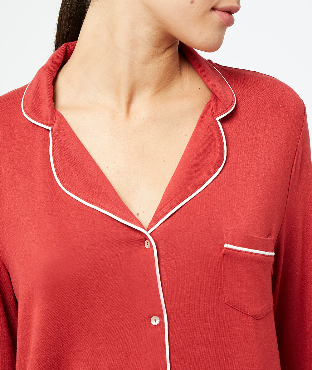 Chemise de pyjama brique roux.