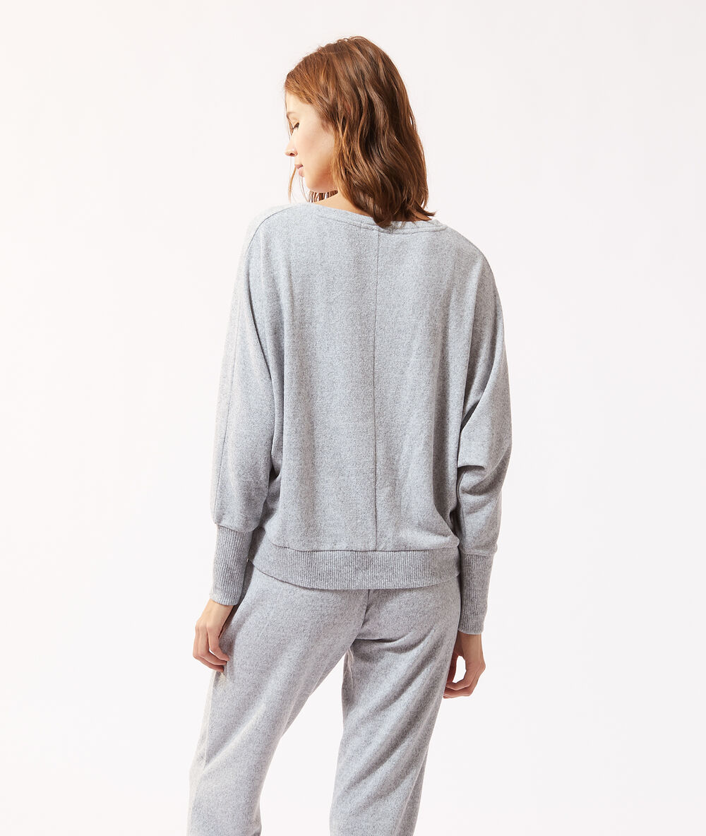 Loungewear-top mit langen ärmeln grau.