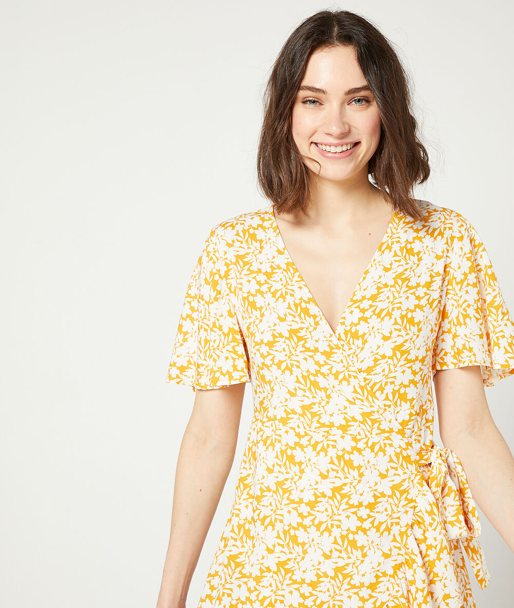 Nachtkleid mit floralem print ocker.