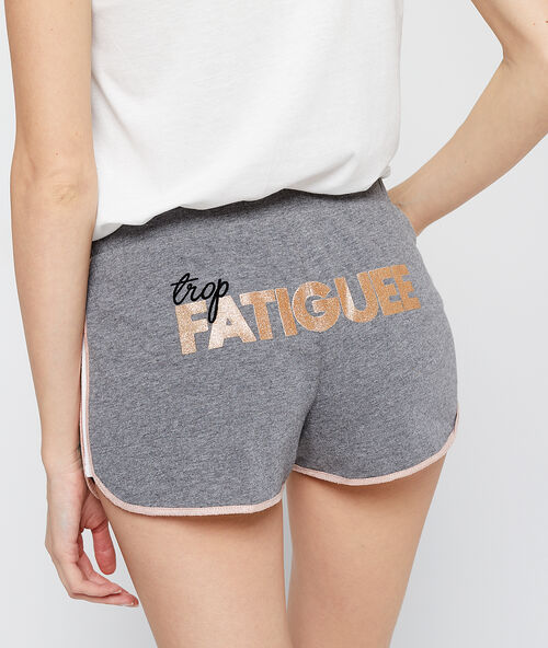Shorts mit message &bdquo;fatigu&eacute;e&ldquo; an der r&uuml;ckseite grau.