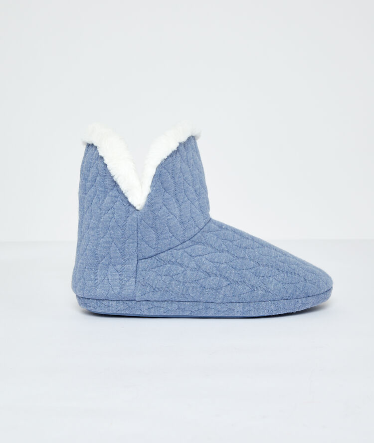 Hausstiefel aus kunstpelz azur blau.