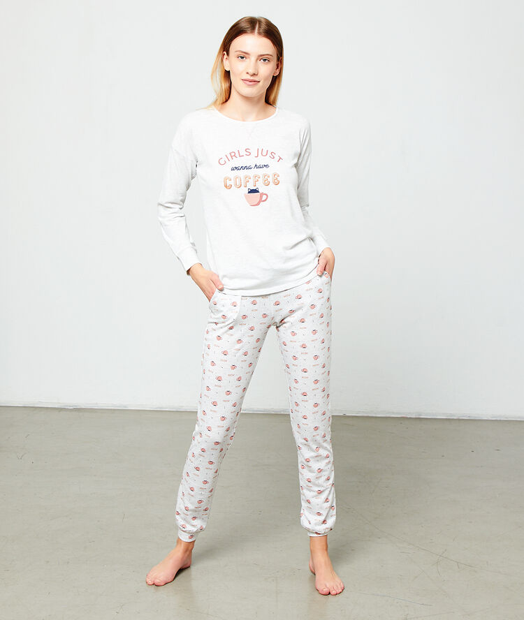 Top mit print „girls just wanna have coffee“ ekrü.