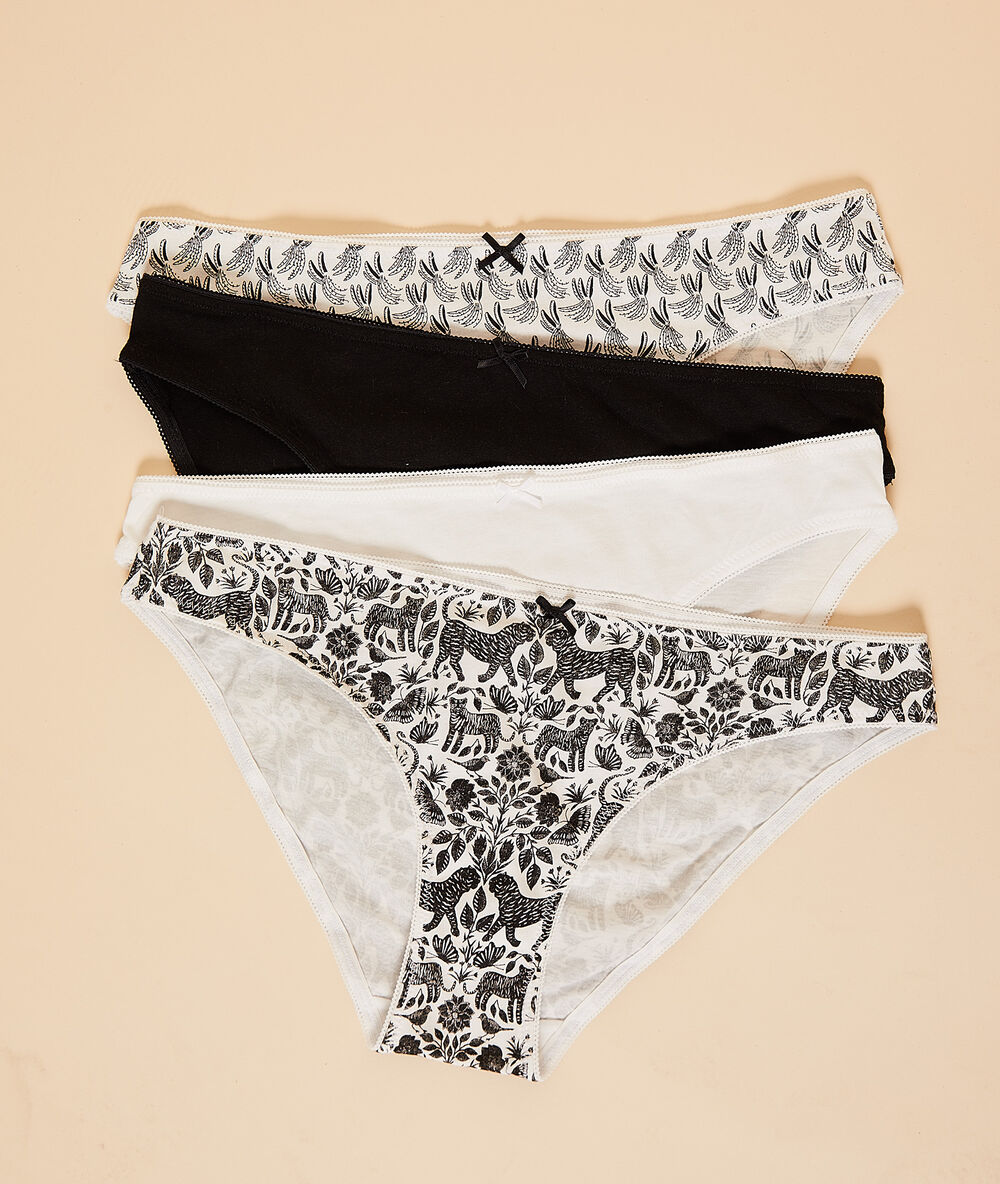 Lot de 4 slips imprimés noir.