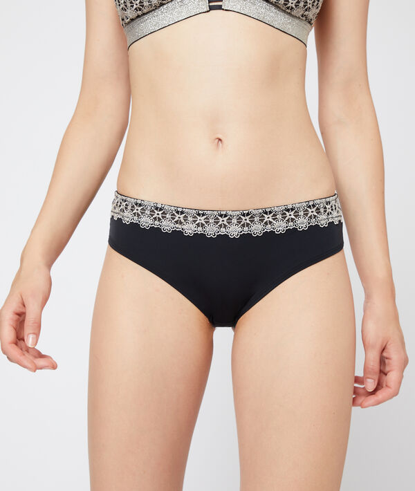 Hipster en microfibre et dentelle à fibres métallisées Hipster en microfibre et dentelle à fibres métallisées