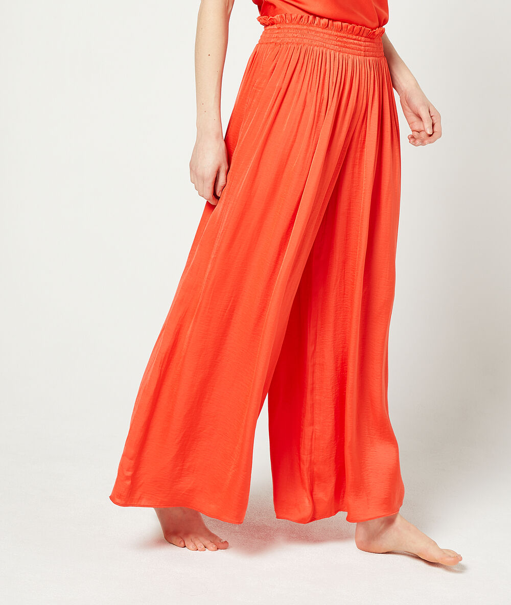 Pantalon ample ceinture smockée vermillon.