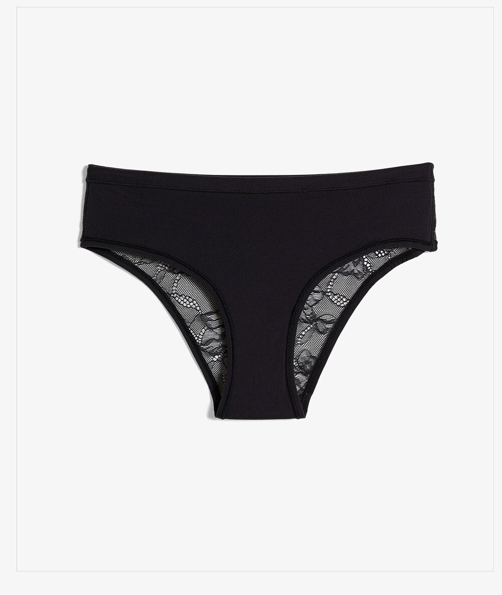 Hipster en dentelle et microfibre extensible noir.