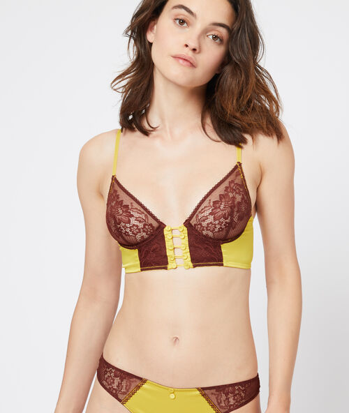 Soutien-gorge corbeille d&eacute;tails satin&eacute;s et dentelle anis.