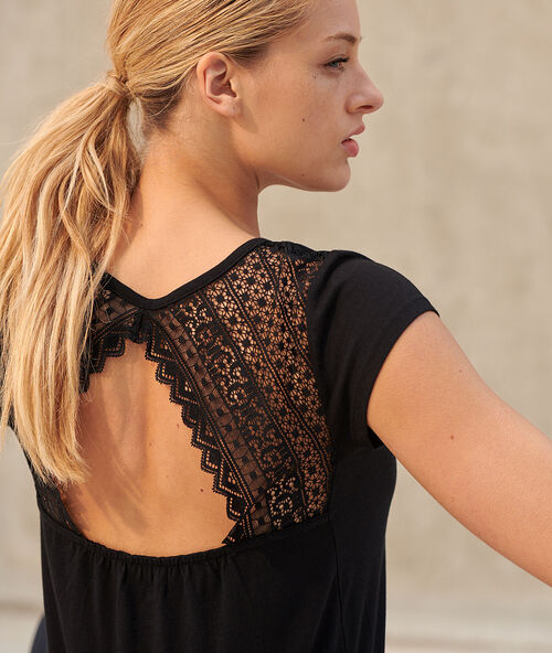 Sport-top mit offenem r&uuml;cken aus spitze schwarz.