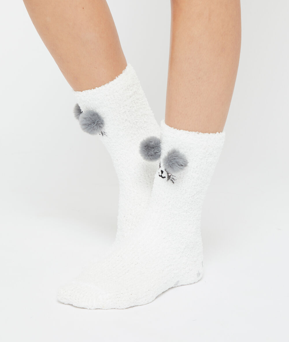 Chaussettes homewear panda blanc.
