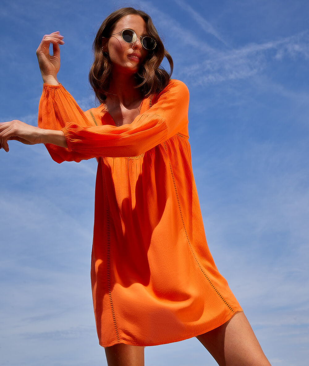 Robe de plage détails ajouré manches longues PIPPER ORANGE ETAM