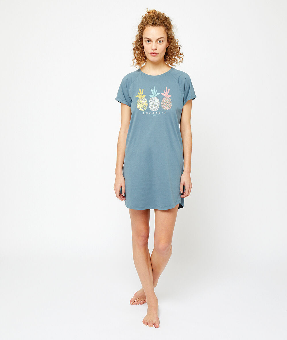 Nachthemd mit ananas-print blau.