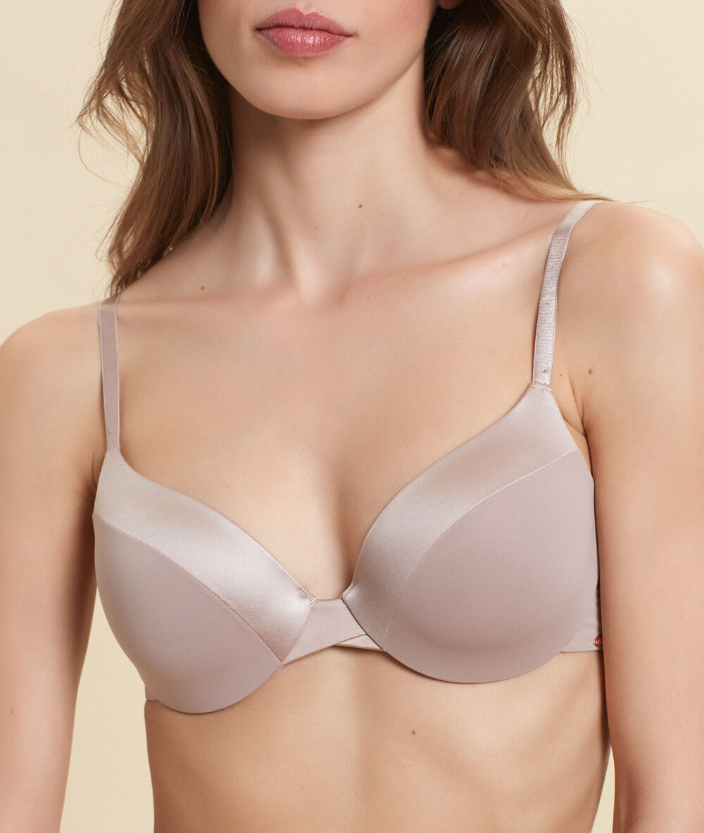 Soutien-gorge n°5 - coques fines en microfibre taupe.