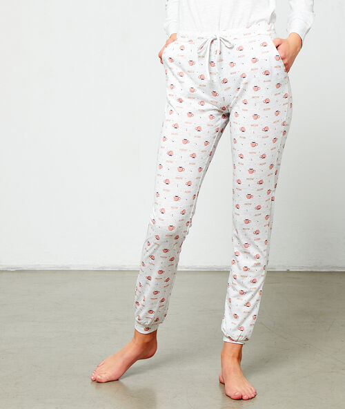 Pantalon imprim&eacute; ecru.