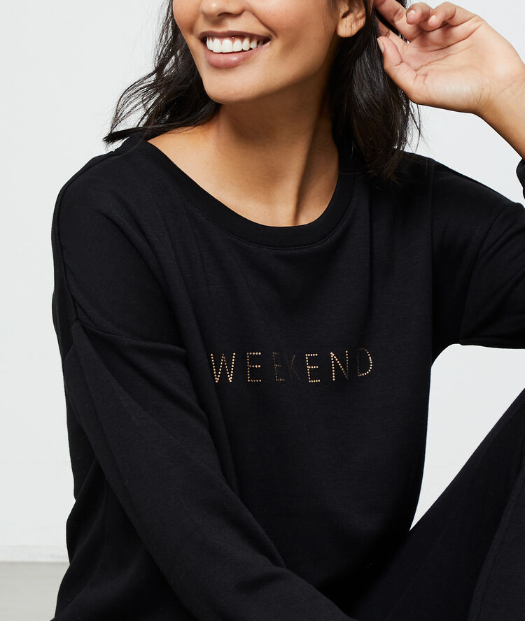 T-shirt à manches longues "weekend" noir.