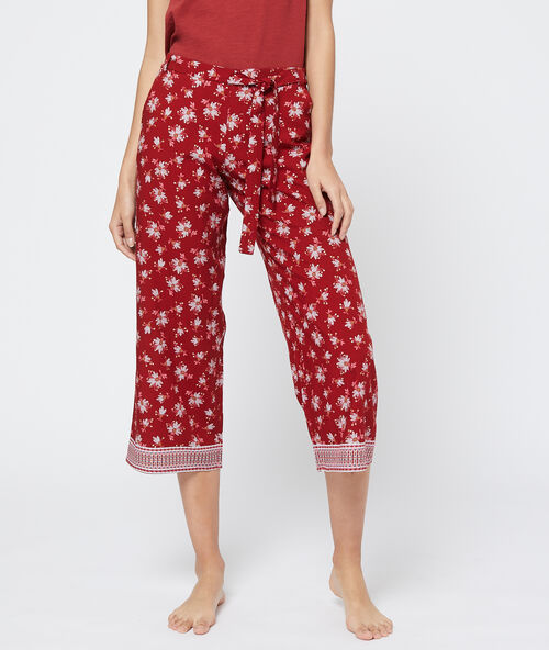 Caprihose mit print und ausgestelltem bein burgund.