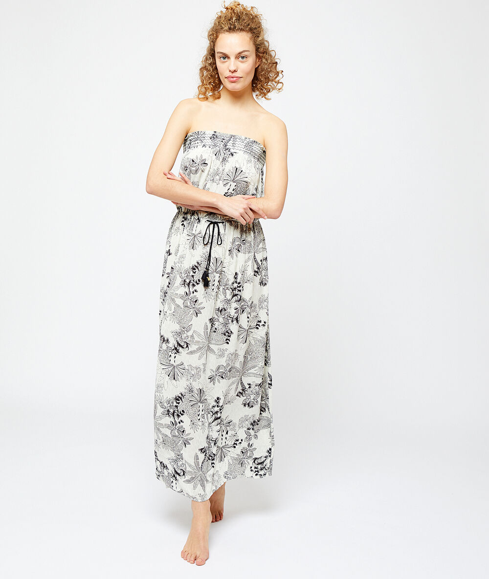 Langes bustier-nachthemd mit print ekrü.
