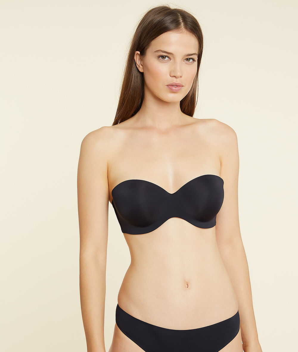 Bandeau microfibre, bretelles amovibles, bonnet d noir.