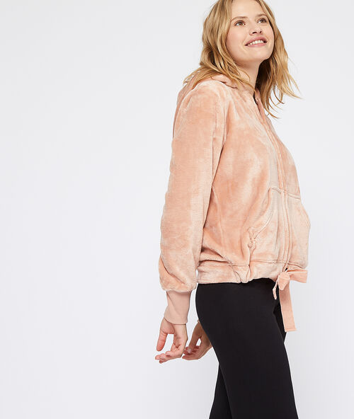 Jacke mit kapuze aus kunstpelz rosa.