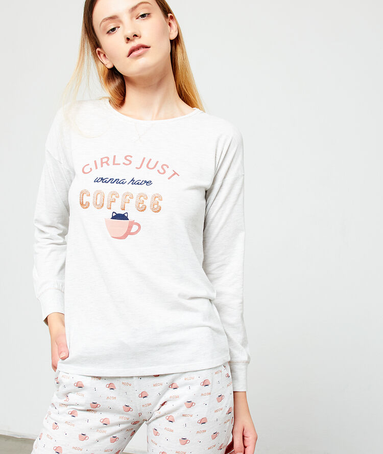 Top mit print „girls just wanna have coffee“ ekrü.