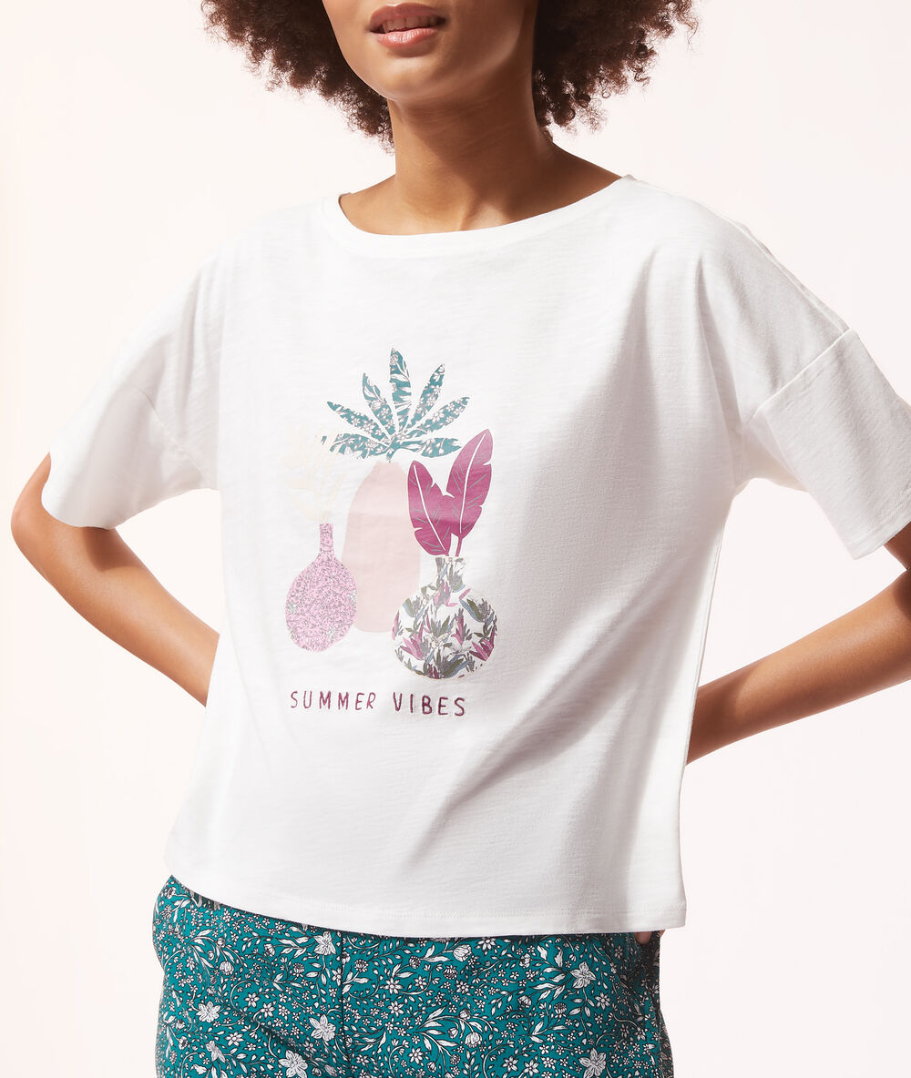 T-shirt mit print ekrü.