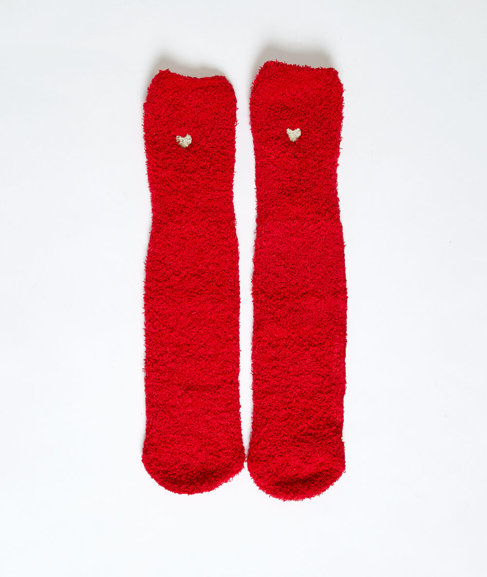 Chaussettes homewear rouge.