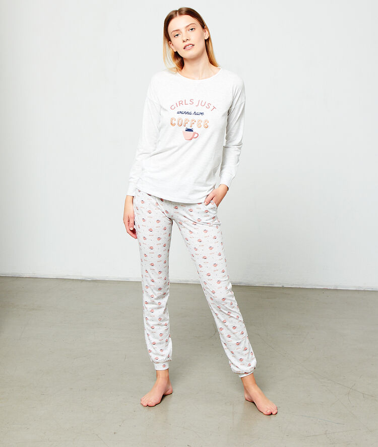 Top mit print „girls just wanna have coffee“ ekrü.
