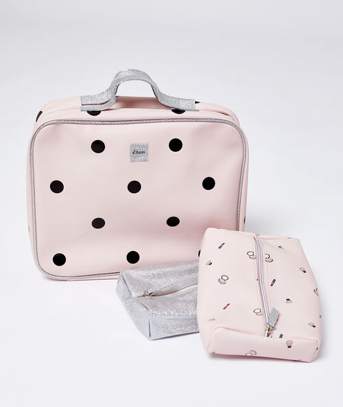 Set mit 3 kulturbeuteln rosa.