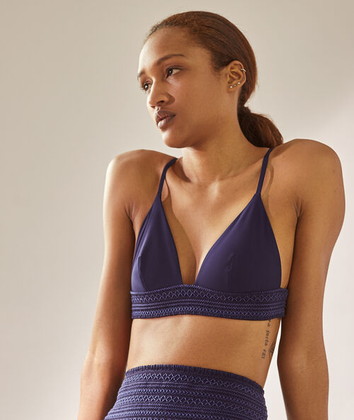 Bikinioberteil in dreiecksform, durchbrochenes sch&ouml;&szlig;chen marineblau.