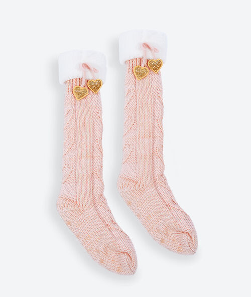 Chaussettes homewear &agrave; fils m&eacute;tallis&eacute;s rose.