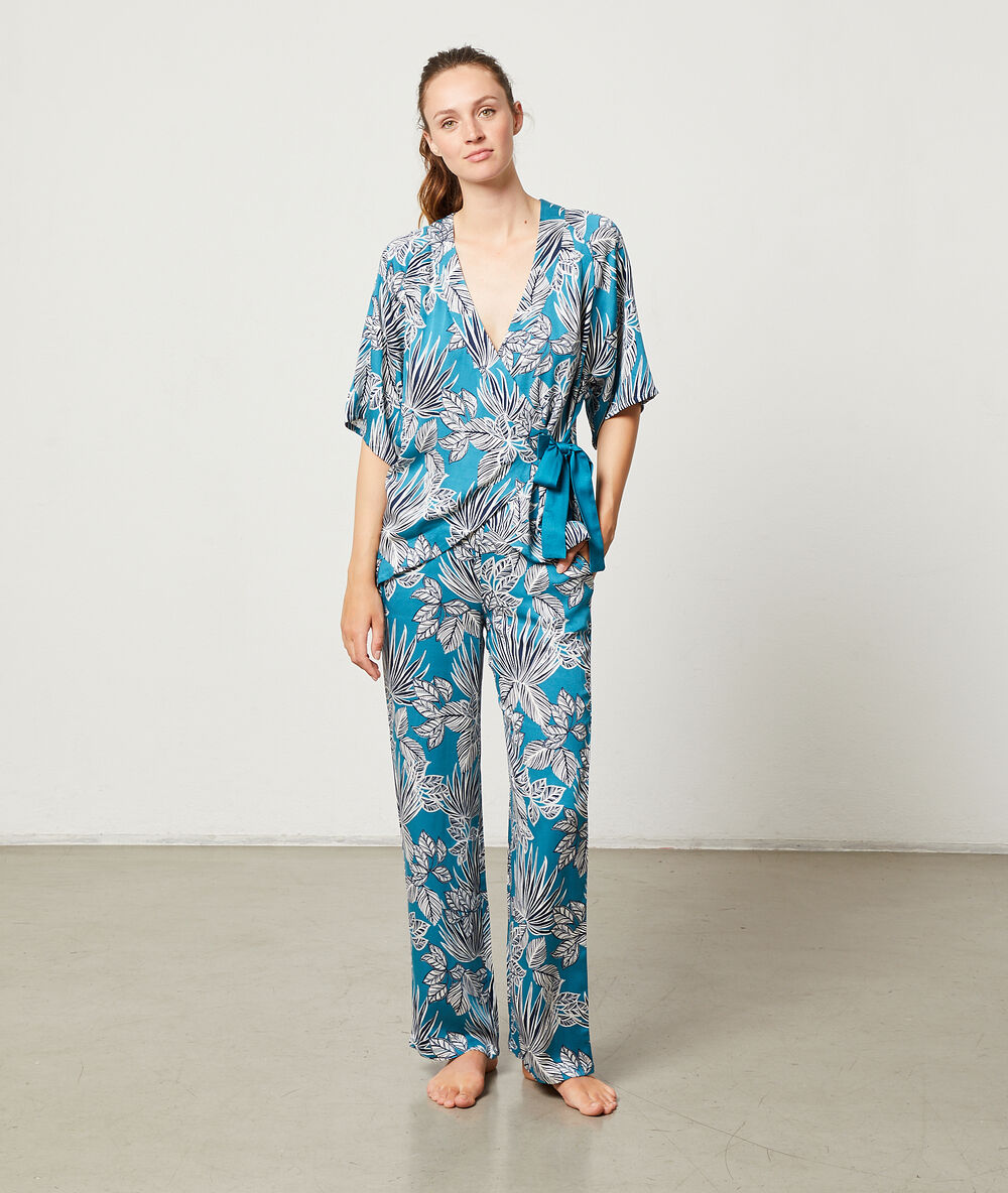 Pyjamahemd zum binden entenblau.