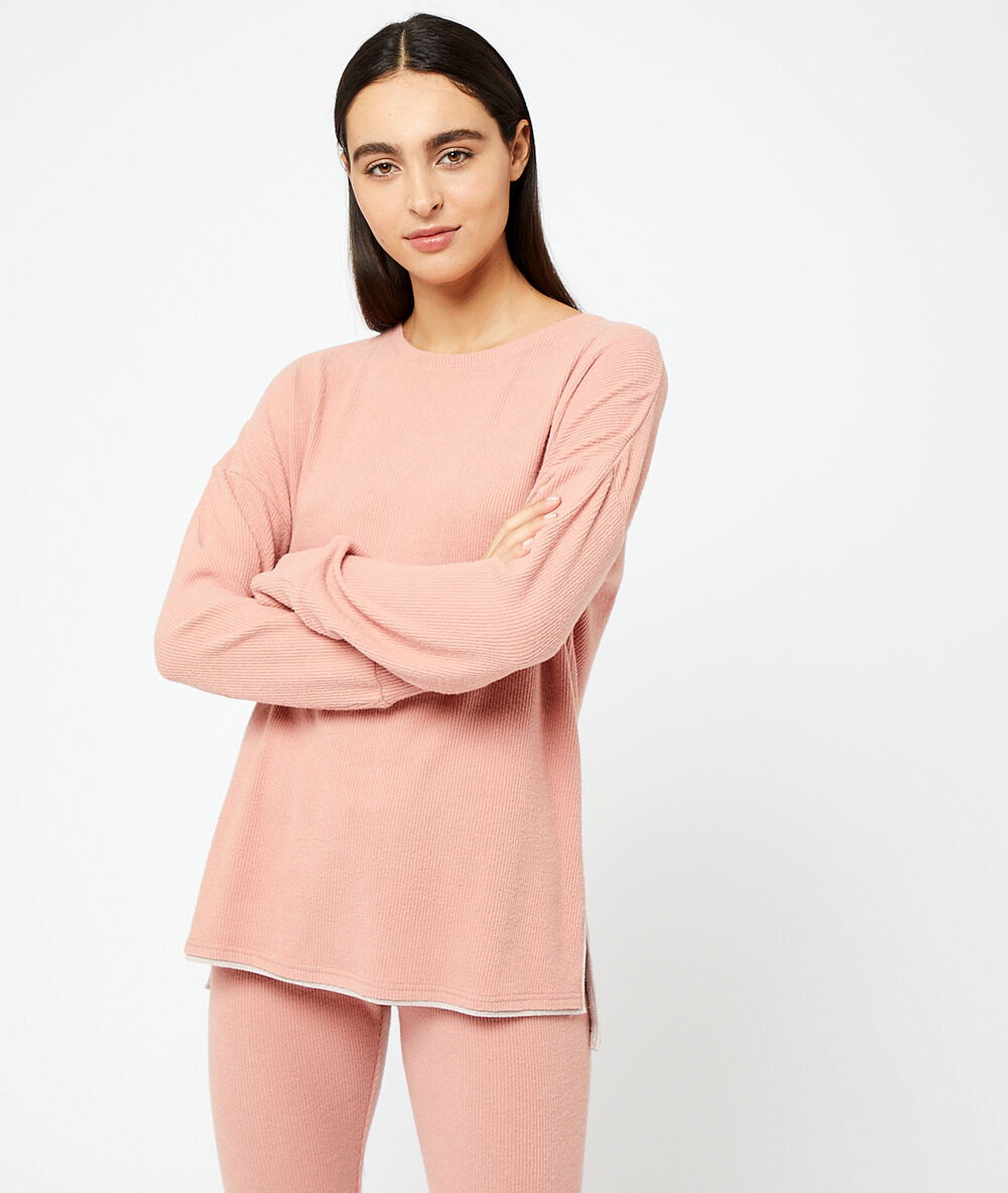 Langärmliges geripptes t-shirt babyrosa.