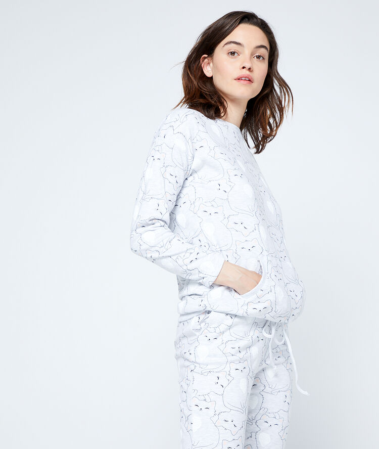 Sweat-shirt mit katzen-print grau.
