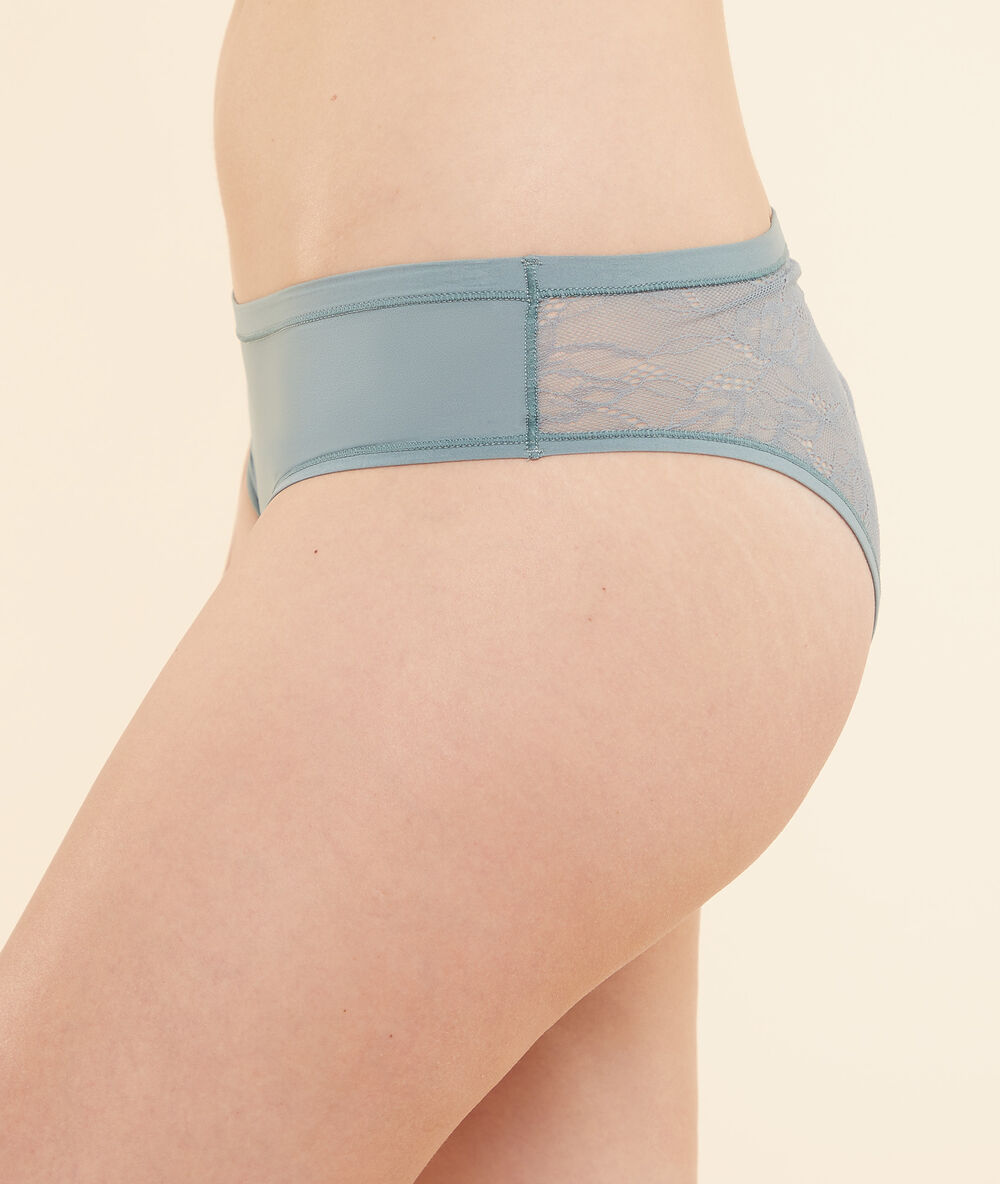 Hipster en dentelle et microfibre extensible celadon.