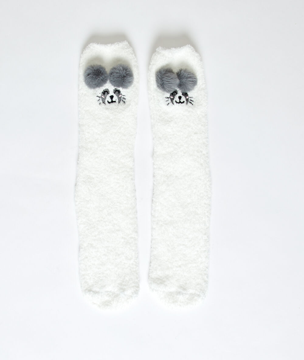 Chaussettes homewear panda blanc.