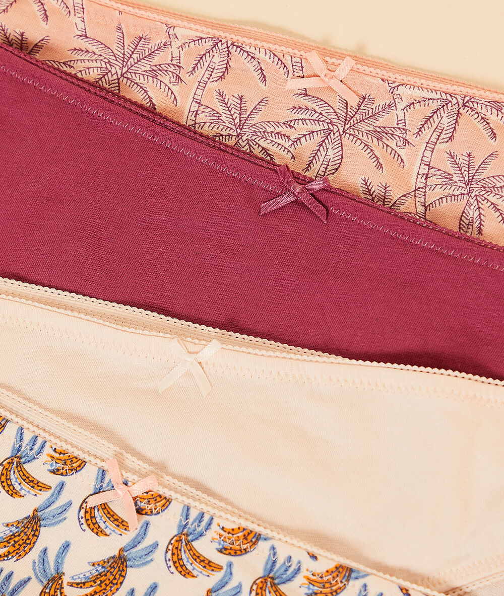 Set mit 4 pantys mit print burgund.