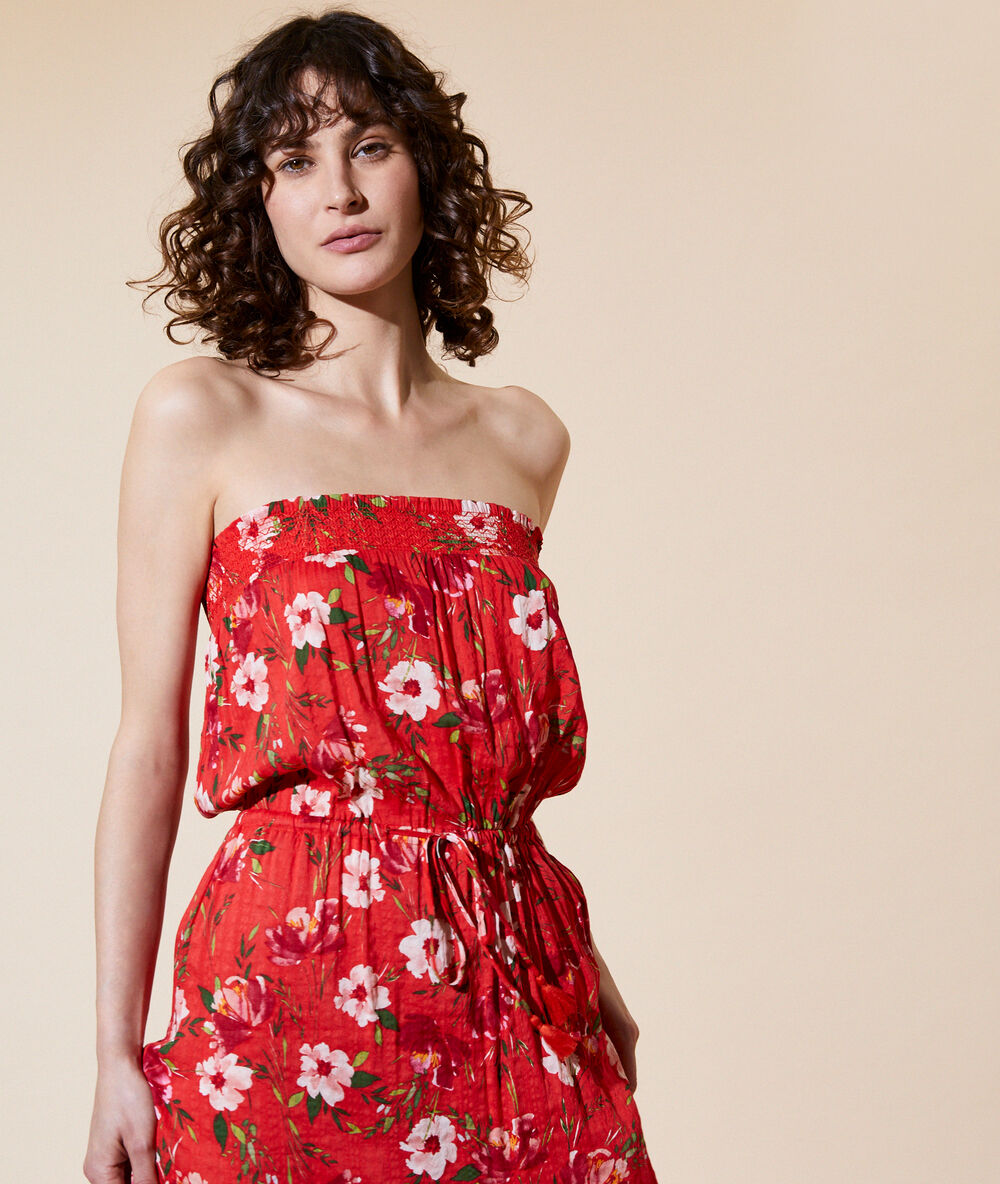 Langes kleid mit floralem print rot.