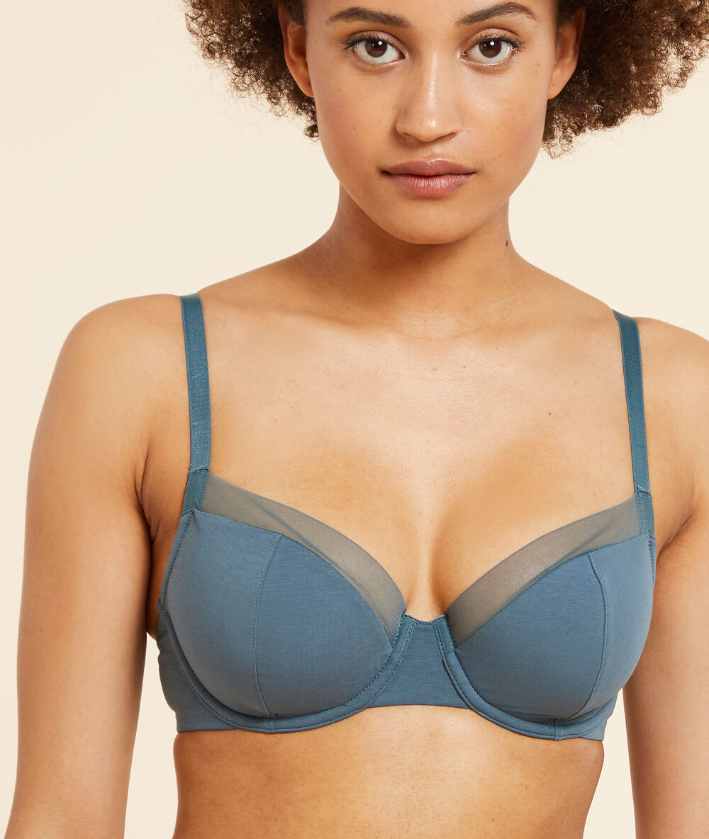 Soutien-gorge classique à coques fines en coton bio encre.
