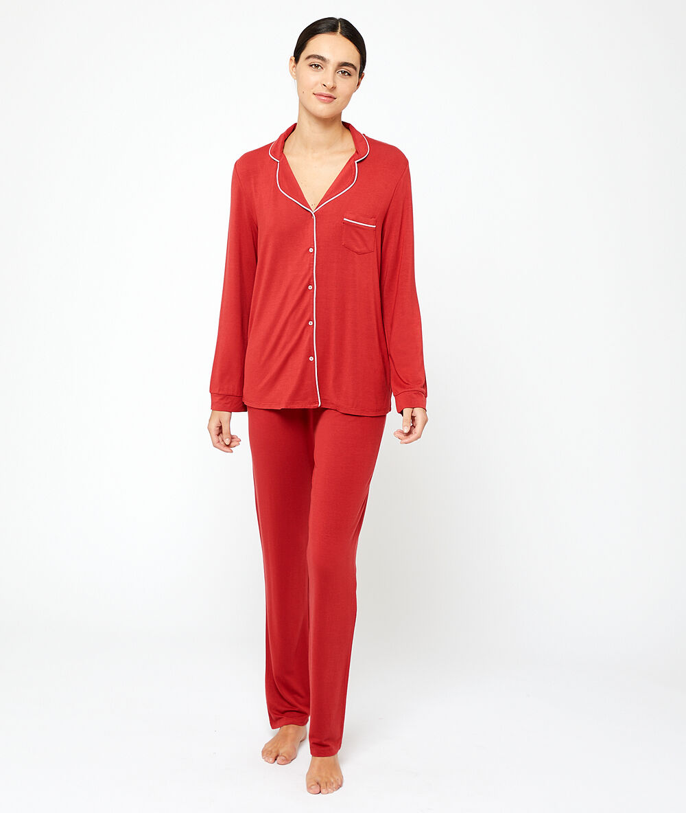Chemise de pyjama brique roux.