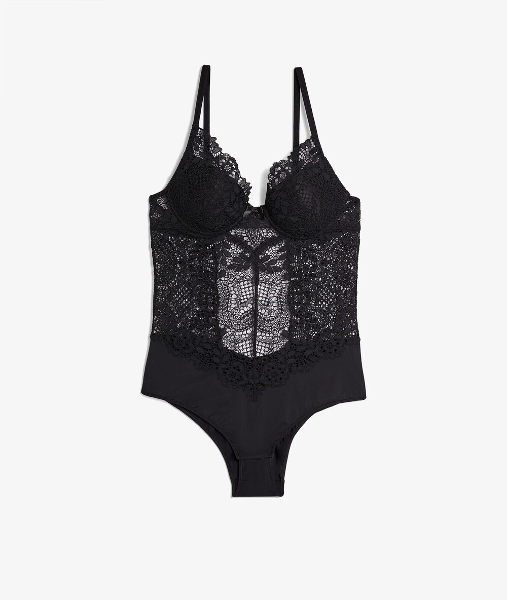Body en dentelle, dos ouvert noir.