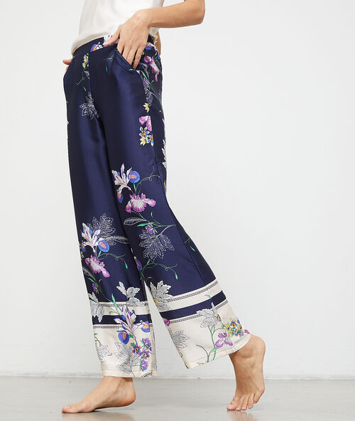 Seidig schimmernde hose mit floralem print blau.