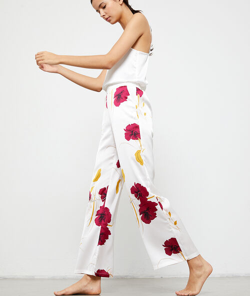 Hose aus satin mit blumen-print ekr&uuml;.