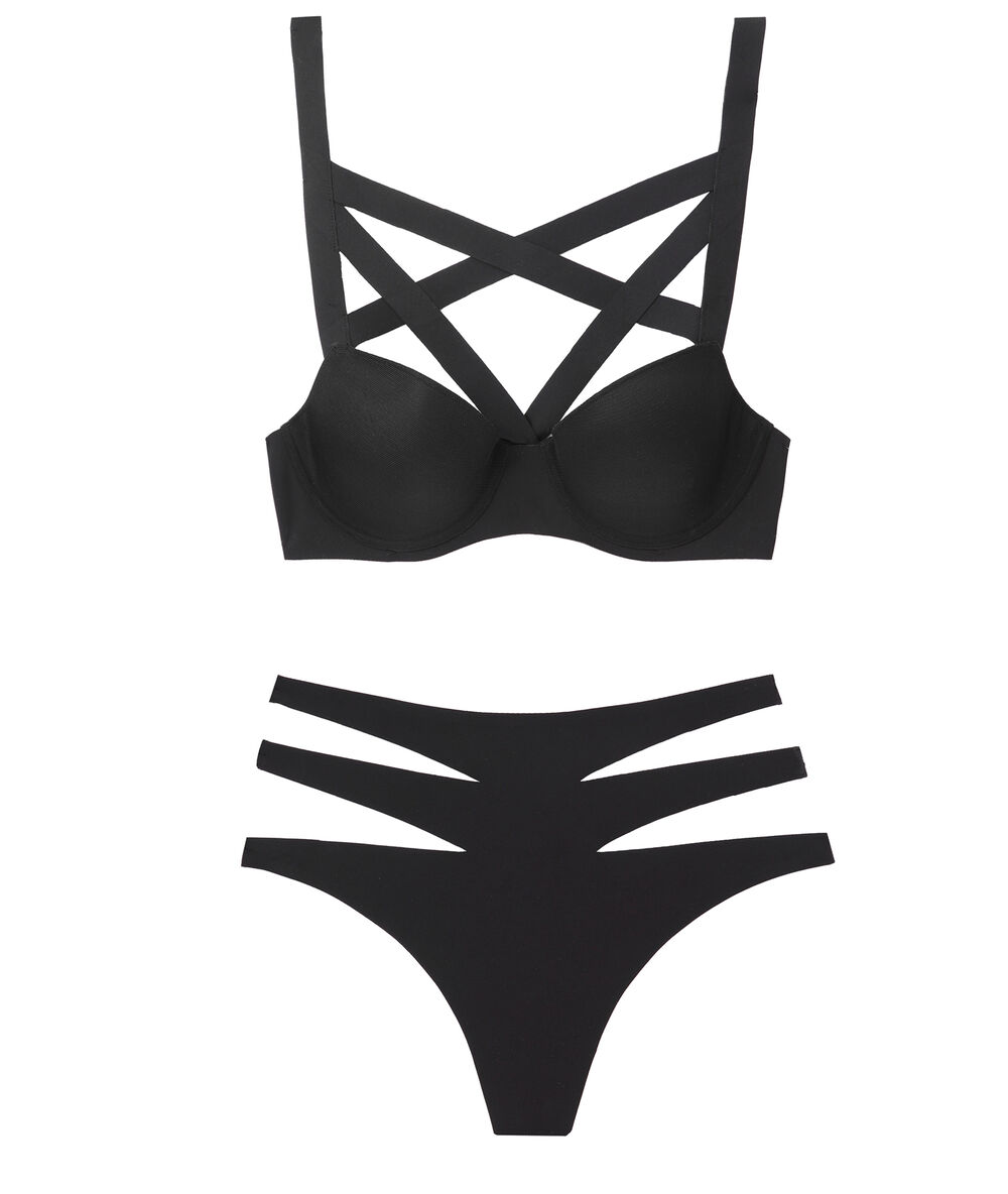 String taille haute à lanières noir.