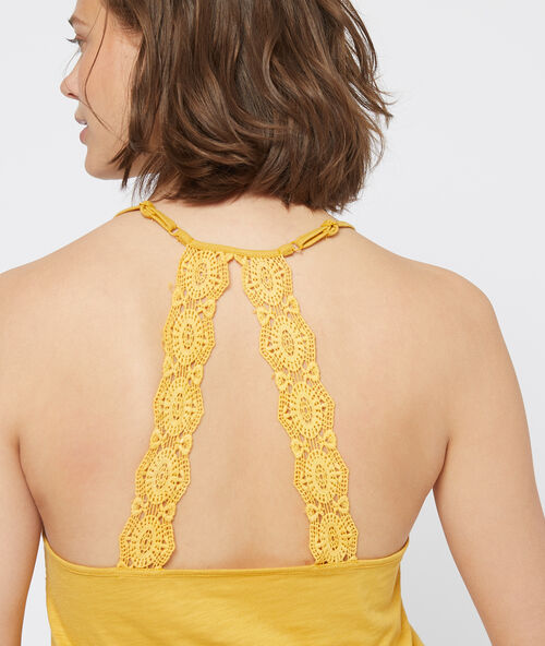 Top dos travaill&eacute; jaune.