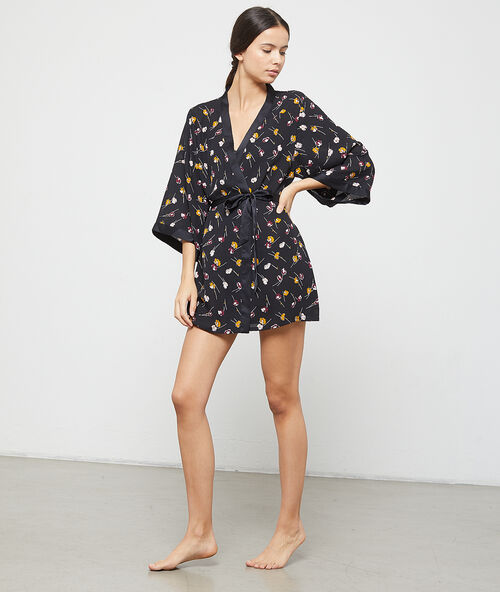 Kimono mit blumen-print schwarz.