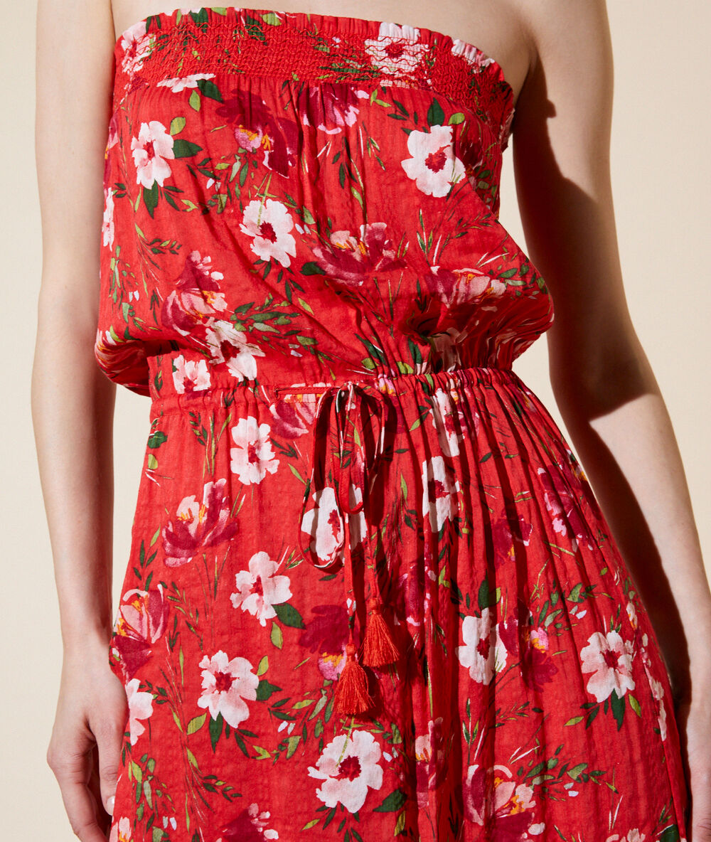 Langes kleid mit floralem print rot.
