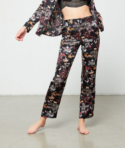 Pantalon satin&eacute; imprim&eacute; violet.