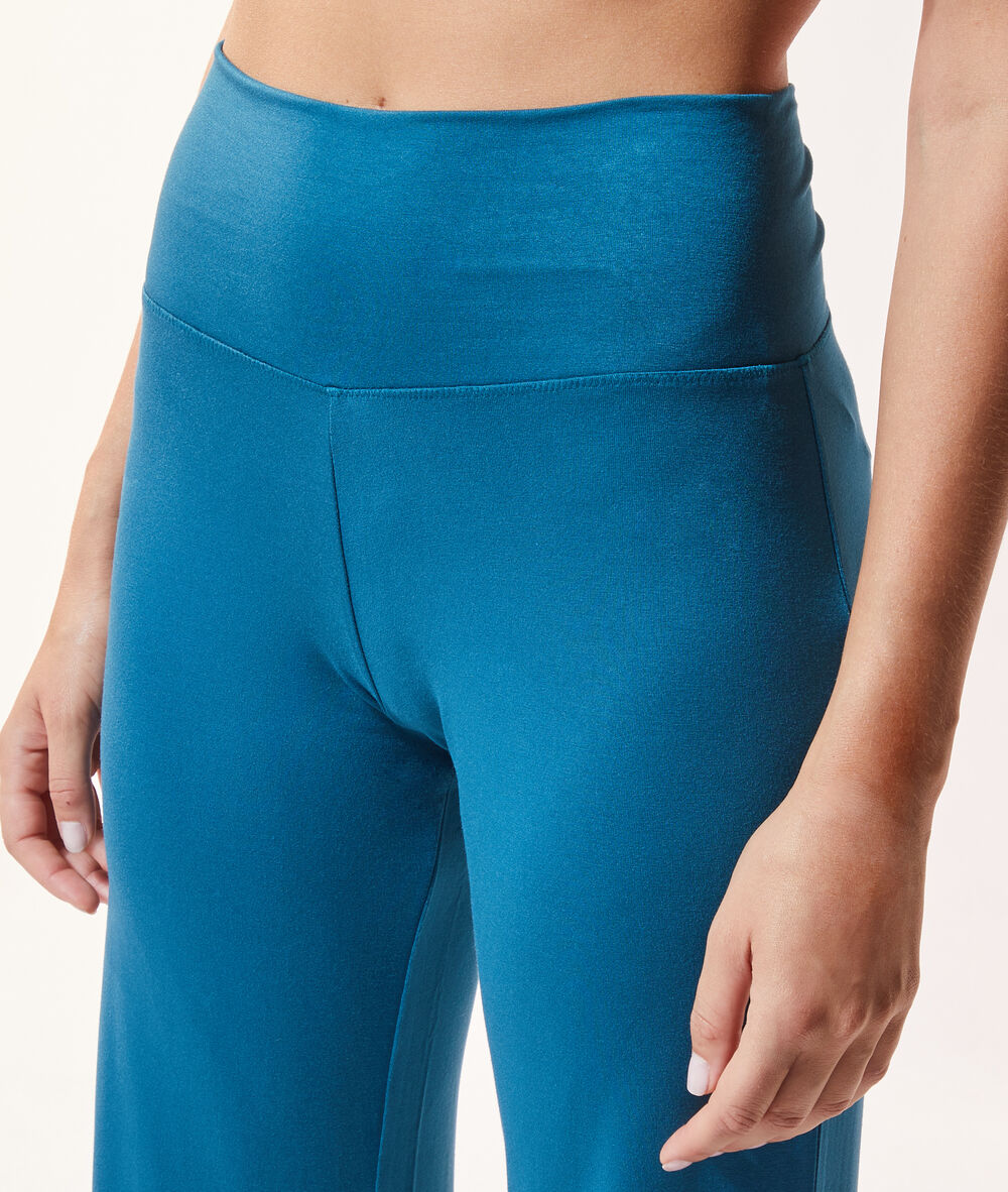 Pantalon taille haute bleu canard.