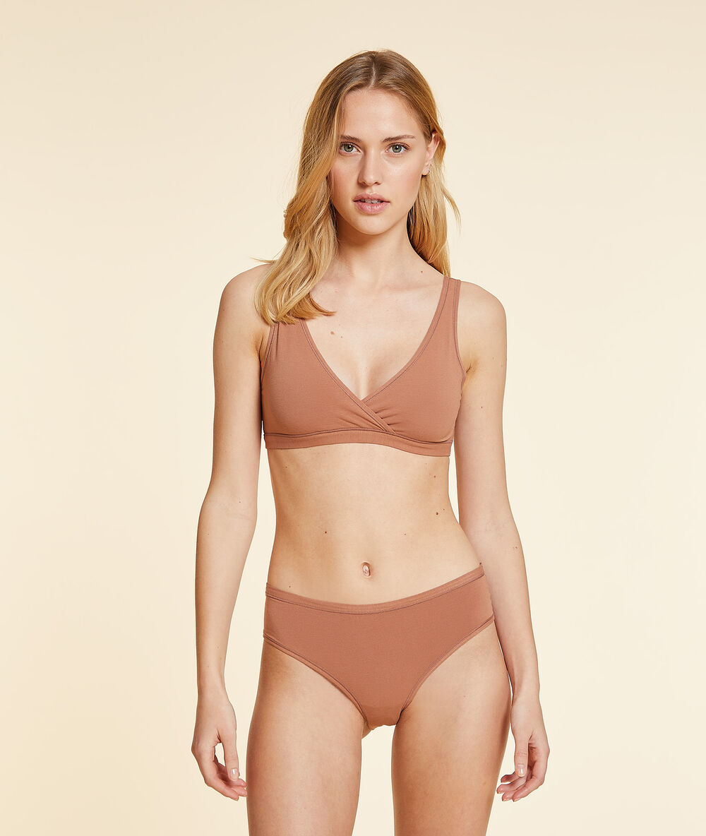 Wende-bustier aus dehnbarer bio-baumwolle schokoladenbraun.