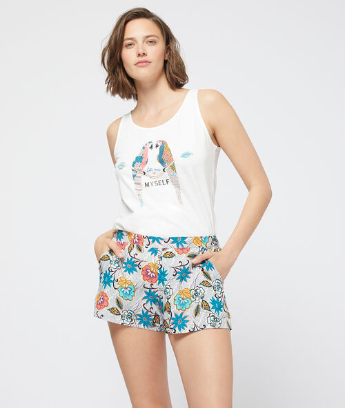 Top mit papageien-print ekrü.