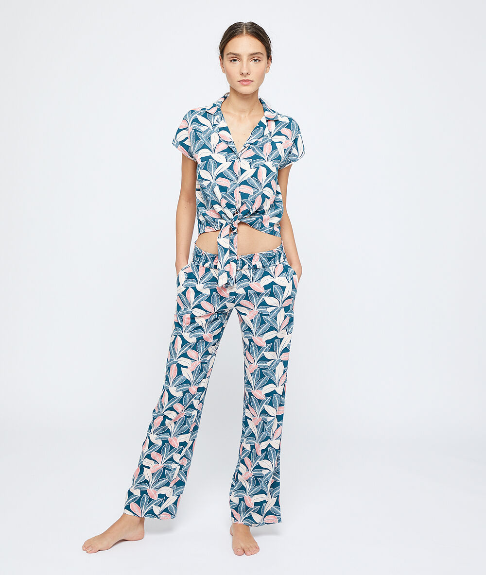 Hose aus ecovero-viscose mit blätter-print multicolore.